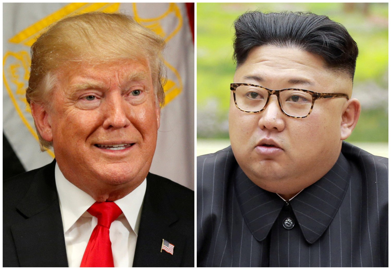 A combination photo shows Trump in New York and North Korean leader Jong Un in Pyongyang,