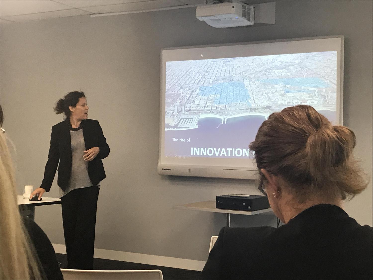 "Brilliant session on INNOVATION ECOSYSTEMS with Julie Wagner from the The Brookings Institution today in Melbourne thanks to the #fishermansbend team for inviting Tim O'Loan and I along." Photo: Trudy-Ann King on LinkedIn.