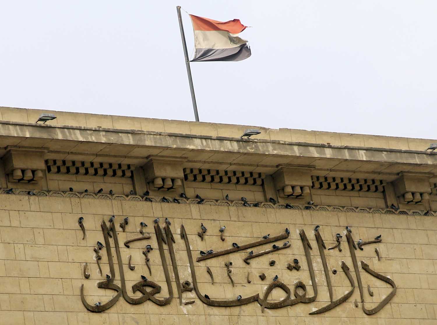 Pigeons are seen on the wall of the High Court where former Egyptian President Hosni Mubarak's trial will take place, in Cairo, Egypt, November 5, 2015. Egypt's top court on Thursday postponed the final trial of former Egyptian president Mubarak over the killing of protesters during the 2011 uprising that ended his 30-year rule. REUTERS/Amr Abdallah Dalsh