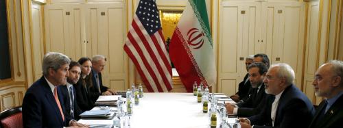 U.S. Secretary of State John Kerry (L) meets with Iranian Foreign Minister Mohammad Javad Zarif on what is expected to be "implementation day," the day the International Atomic Energy Agency (IAEA) verifies that Iran has met all conditions under the nuclear deal, in Vienna January 16, 2016. REUTERS/Kevin Lamarque - GF20000096874