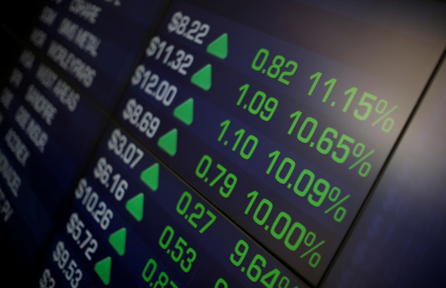 A list of the best-performing stocks on the ASX200 index are shown on an electronic board at the Australian Stock Exchange (ASX) in Sydney on the first full day of trading following Donald Trump's win in the U.S. presidential election, November 10, 2016. REUTERS/Jason Reed TPX IMAGES OF THE DAY - S1AEULYGBRAA