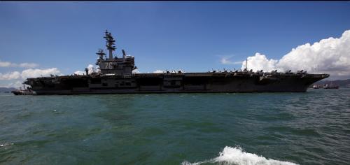 The aircraft carrier USS Ronald Reagan stations, during a port visit to Hong Kong, China October 2, 2017. REUTERS/Bobby Yip - RC115F2A8D40