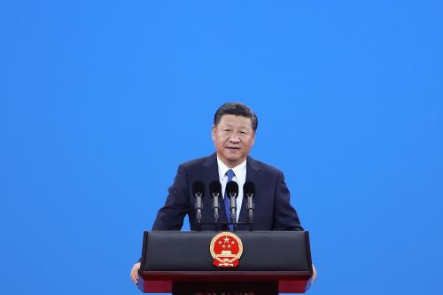 Chinese President Xi Jinping speaks during the 86th INTERPOL General Assembly at Beijing National Convention Center on September 26, 2017 in Beijing, China. REUTERS/Lintao Zhang/Pool