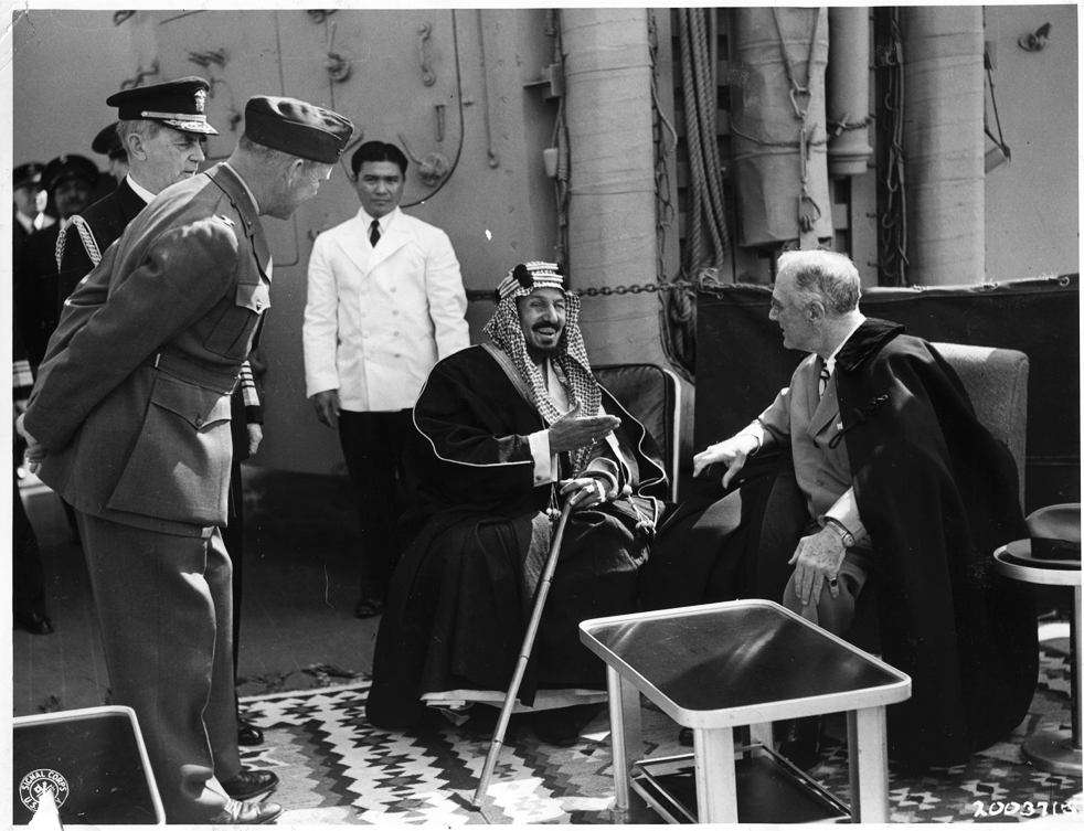 President Roosevelt meets with Saudi King ibn Saud