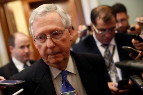 Senate Majority Leader Mitch McConnell speaks to reporters about allegations made against Alabama senate candidate Roy Moore on Capitol Hill in Washington, U.S., November 9, 2017. REUTERS/Aaron P. Bernstein - RC1171E699E0