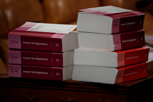 Tax documents are seen prior to a House Ways and Means Committee markup of the Republican Tax Reform legislation on Capitol Hill in Washington, U.S.