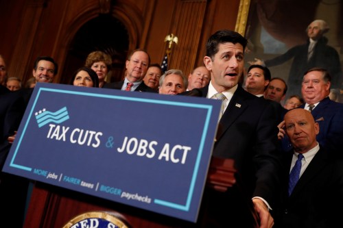 Speaker of the House Paul Ryan speaks at news conference announcing the passage of the "Tax Cuts and Jobs Act" at the U.S. Capitol in Washington