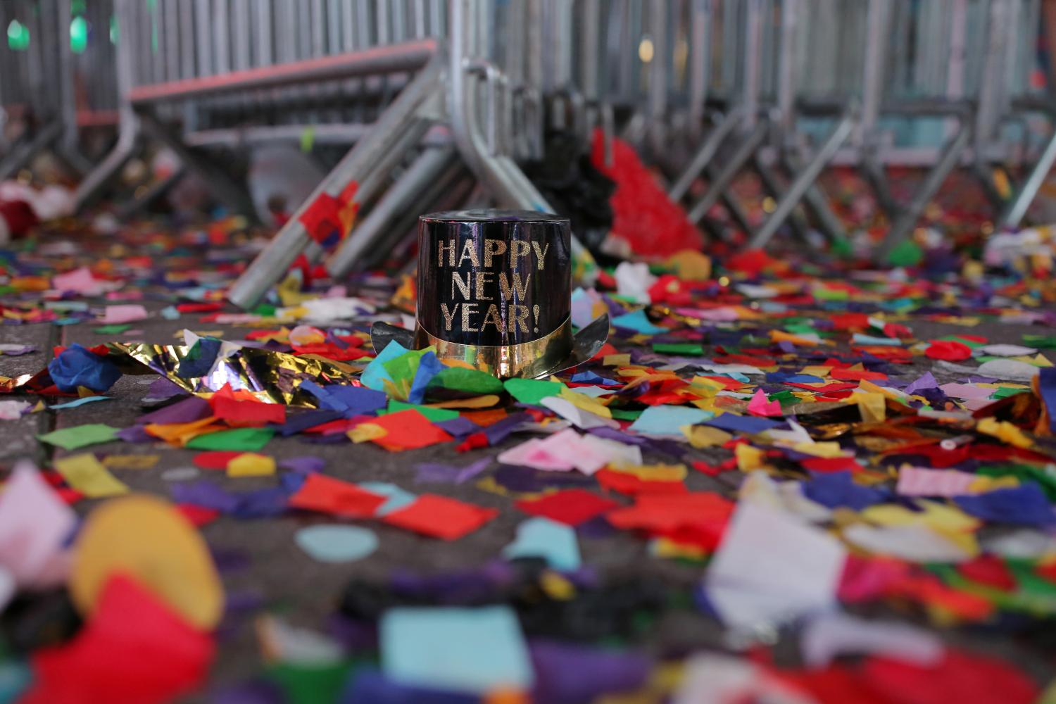 Fallen confetti at the start of 2017 after the New Year's celebration in Times Square is seen in Manhattan