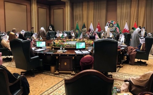 Foreign Ministers of the Gulf Cooperation Council (GCC) attend a meeting in Bayan Palace, in Kuwait City, Kuwait, December 4, 2017.