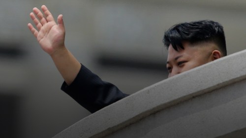 Kim Jong-Un watches a ballistic rocket launch drill