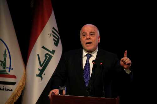 Iraq's Prime Minister Haider al-Abadi speaks during a ceremony in Najaf, Iraq January 7, 2018. REUTERS/Alaa Al-Marjani - RC14AC3641E0