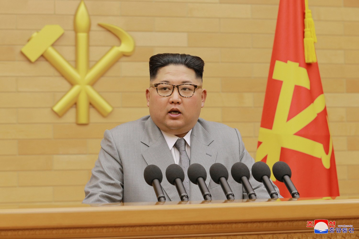 North Korea's leader Kim Jong Un speaks during a New Year's Day speech in this photo released by North Korea's Korean Central News Agency (KCNA) in Pyongyang on January 1, 2018. KCNA / via REUTERS ATTENTION EDITORS - THIS PICTURE WAS PROVIDED BY A THIRD PARTY. REUTERS IS UNABLE TO INDEPENDENTLY VERIFY THE AUTHENTICITY, CONTENT, LOCATION OR DATE OF THIS IMAGE. NO THIRD PARTY SALES. NOT FOR USE BY REUTERS THIRD PARTY DISTRIBUTORS. SOUTH KOREA OUT. - RC110B5BCDC0