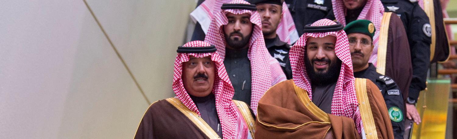 Saudi Arabia's Crown Prince Mohammed Bin Salman and Saudi Prince Miteb bin Abdullah take part in the Annual Horse Race ceremony, in Riyadh, Saudi Arabia, December 30, 2017. Picture taken December 30, 2017. Bandar Algaloud/Courtesy of Saudi Royal Court/Handout via REUTERS ATTENTION EDITORS - THIS PICTURE WAS PROVIDED BY A THIRD PARTY.