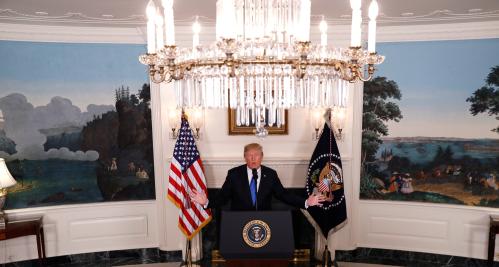 U.S. President Donald Trump speaks about Iran and the Iran nuclear deal in the Diplomatic Room of the White House in Washington, U.S., October 13, 2017.