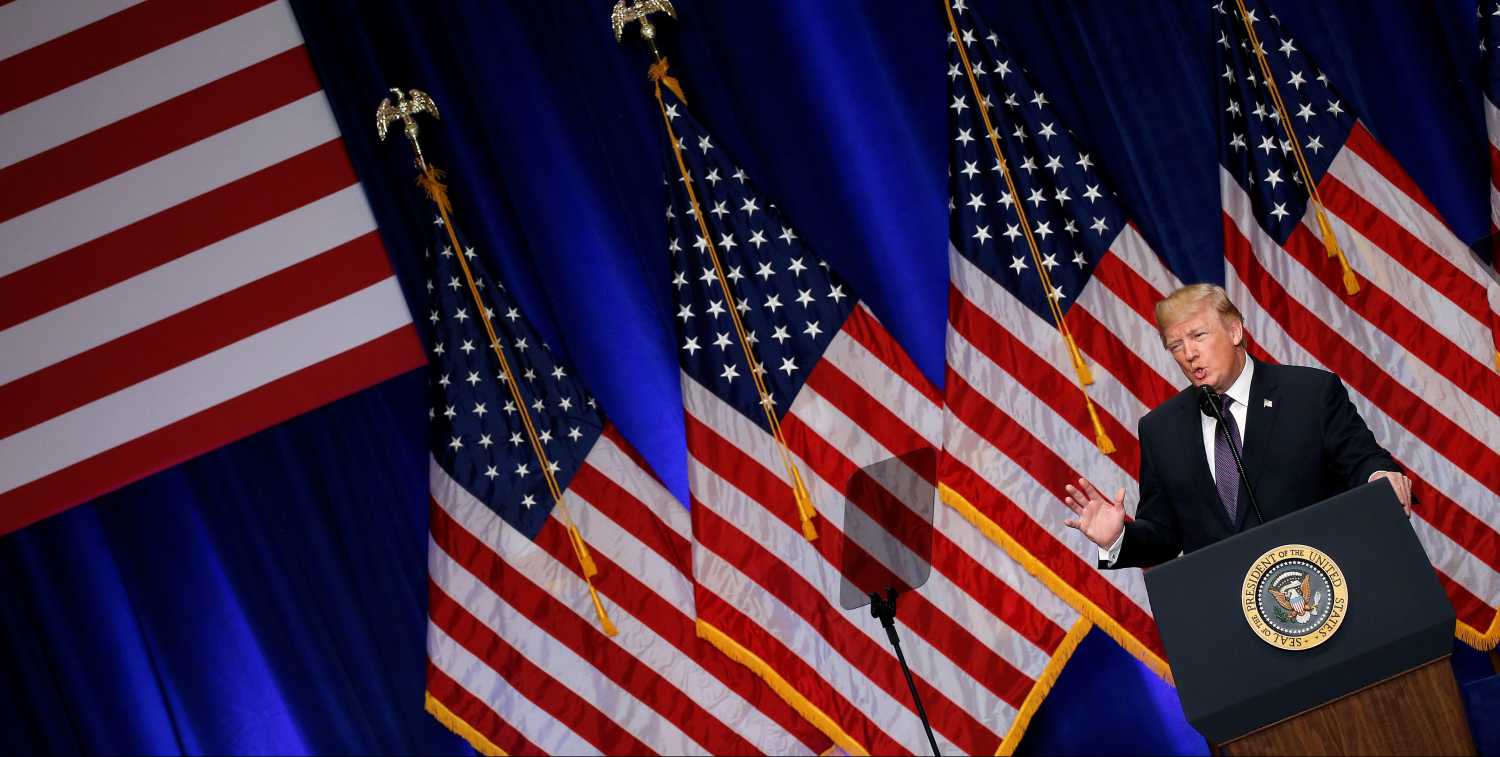 U.S. President Donald Trump delivers remarks regarding the Administration's National Security Strategy at the Ronald Reagan Building and International Trade Center in Washington D.C., U.S. December 18, 2017. REUTERS/Joshua Roberts - RC14F714B0D0