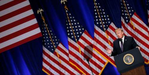 U.S. President Donald Trump delivers remarks regarding the Administration's National Security Strategy at the Ronald Reagan Building and International Trade Center in Washington D.C., U.S. December 18, 2017. REUTERS/Joshua Roberts - RC14F714B0D0