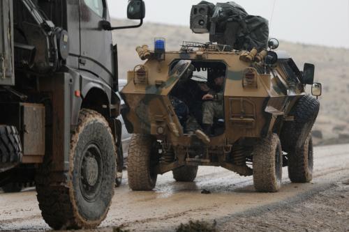 Turkish forces are seen near Mount Barsaya, northeast of Afrin, Syria January 23, 2018. REUTERS/Khalil Ashawi - RC1746F95990