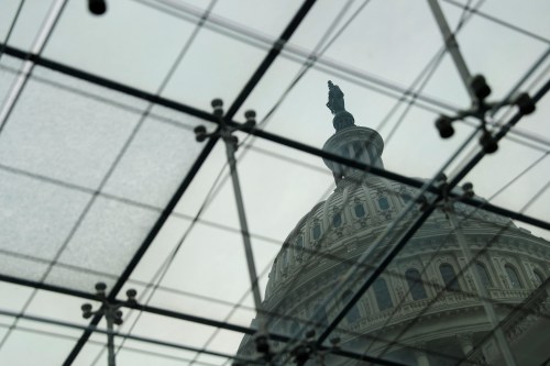 The US Capitol Building is seen from the Congressional Visitors Center.