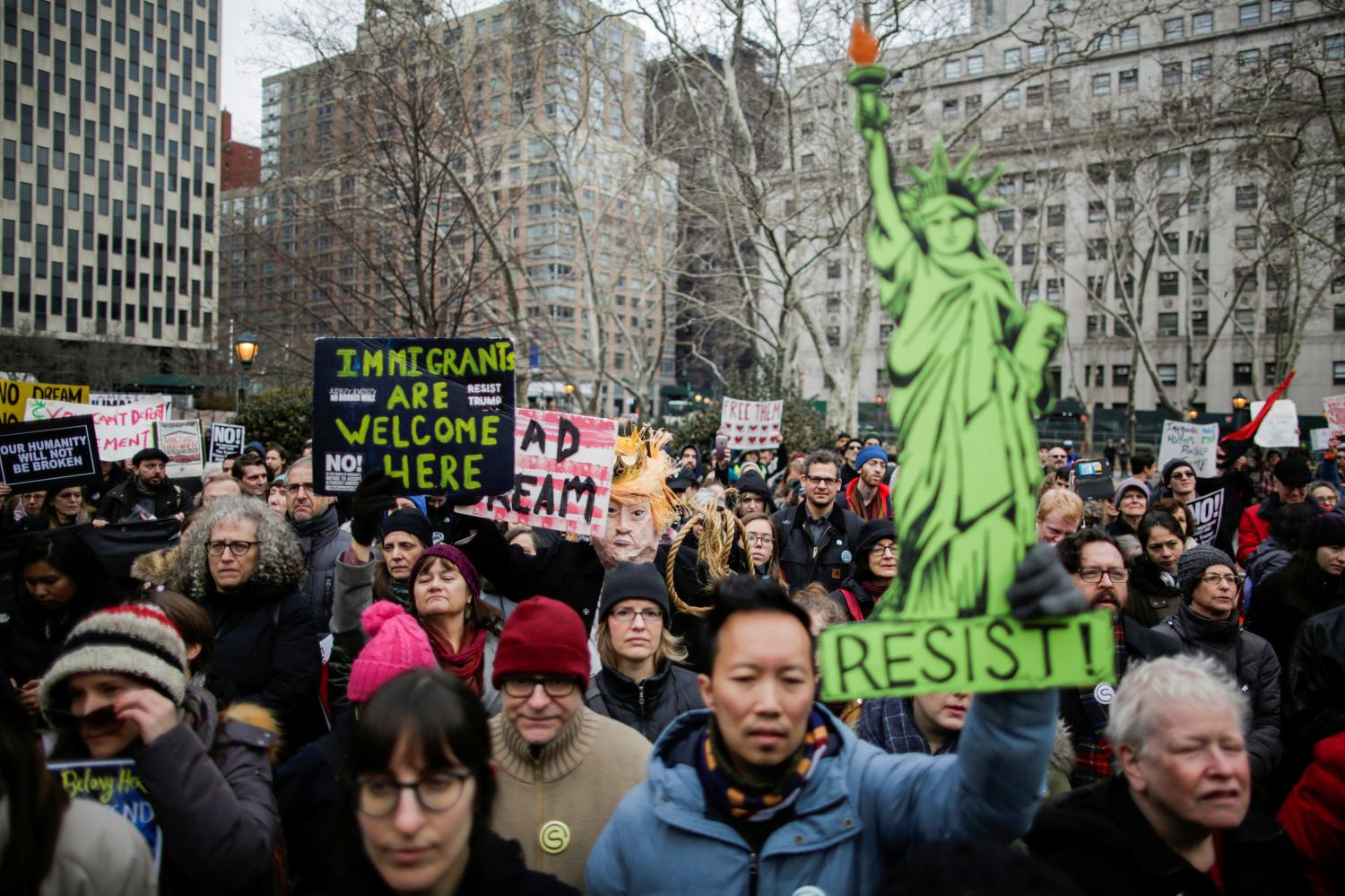 People participate in a protest against U.S. Immigration Policies.