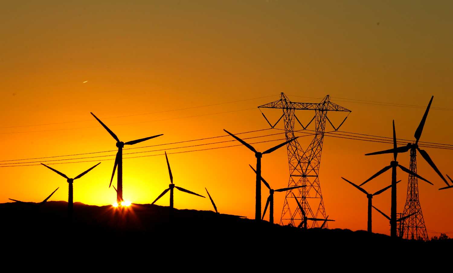 The sun rises behind windmills at a wind farm in Palm Springs, California, February 9, 2011.
