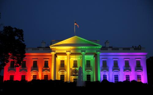The White House illuminated in rainbow colors after the historic Supreme Court ruling legalizing gay marriage in Washington.