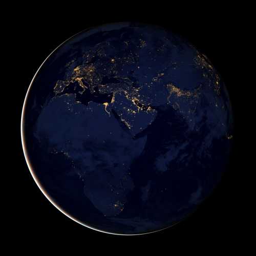 A NASA Earth Observatory handout released December 5, 2012 of a composite image of Europe, Africa, and the Middle East at night, assembled from data acquired by the Suomi NPP satellite in April and October 2012. The image was made possible by the satellite's "day-night band" of the Visible Infrared Imaging Radiometer Suite (VIIRS), which detects light in a range of wavelengths from green to near-infrared and uses filtering techniques to observe dim signals such as city lights, gas flares, auroras, wildfires and reflected moonlight. REUTERS/NASA Earth Observatory/Handout (SCIENCE TECHNOLOGY ENVIRONMENT) FOR EDITORIAL USE ONLY. NOT FOR SALE FOR MARKETING OR ADVERTISING CAMPAIGNS. THIS IMAGE HAS BEEN SUPPLIED BY A THIRD PARTY. IT IS DISTRIBUTED, EXACTLY AS RECEIVED BY REUTERS, AS A SERVICE TO CLIENTS - GF2E8C51UIA01