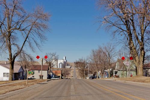 The road leading into a small town