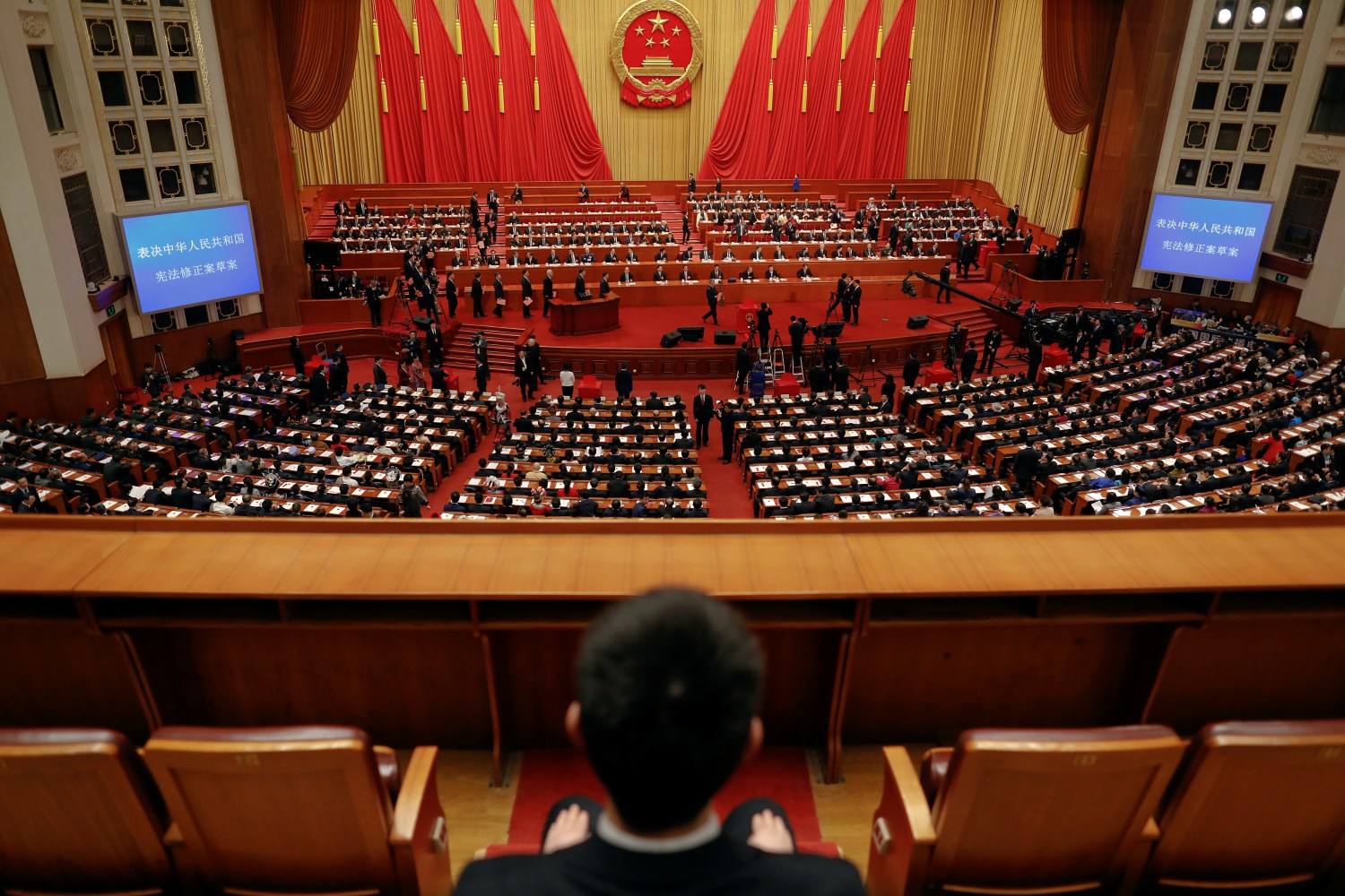 Delegates vote during third plenary session of National People's Congress in Beijing