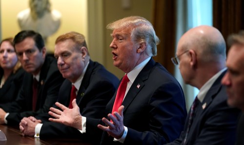 U.S. President Donald Trump announces that the United States will impose tariffs of 25 percent on steel imports and 10 percent on imported aluminum during a meeting at the White House in Washington, U.S., March 1, 2018.