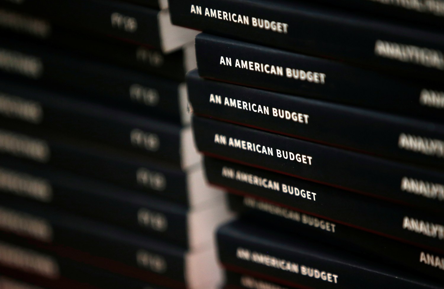 New copies of President Donald Trump's Budget for the U.S. Government for the Fiscal Year 2019 lay on a display table at the U.S. Government Publishing Office.
