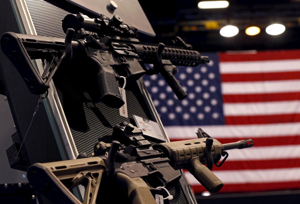 An exhibit booth for firearms manufacturer Smith & Wesson is seen on display at the International Association of Chiefs of Police conference in Chicago, Illinois, October 26, 2015.