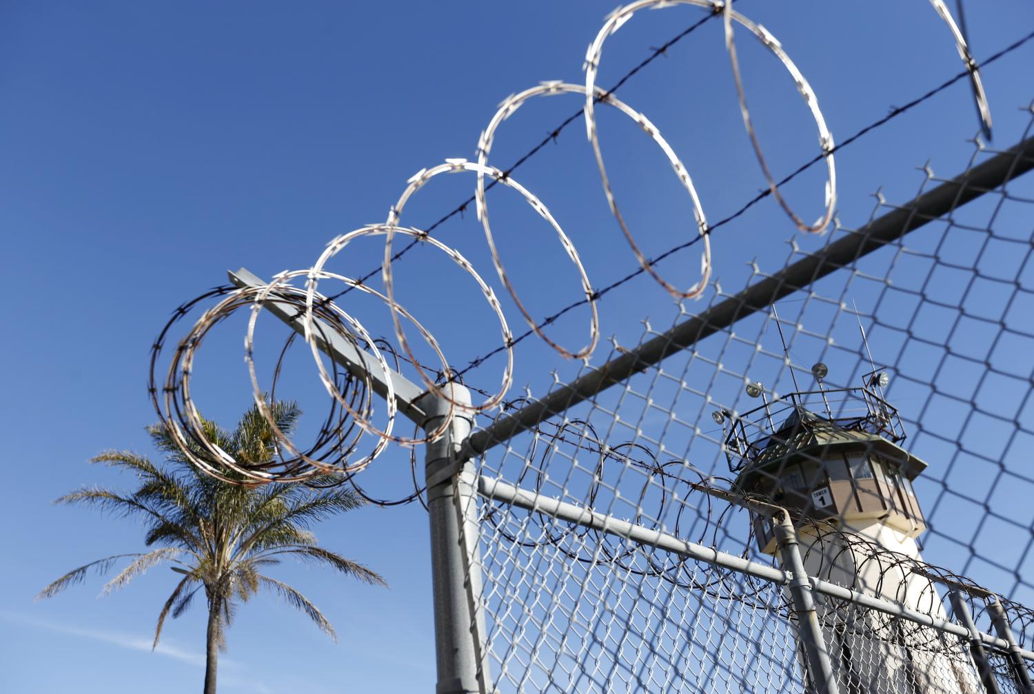 A guard tower is seen during a media tour of California's Death Row at San Quentin State Prison.