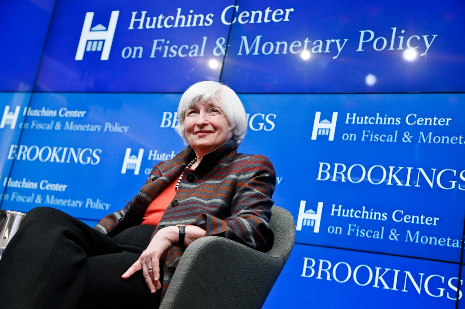 Janet Yellen, former Federal Reserve Chair, speaks at a Brookings event, February 2018