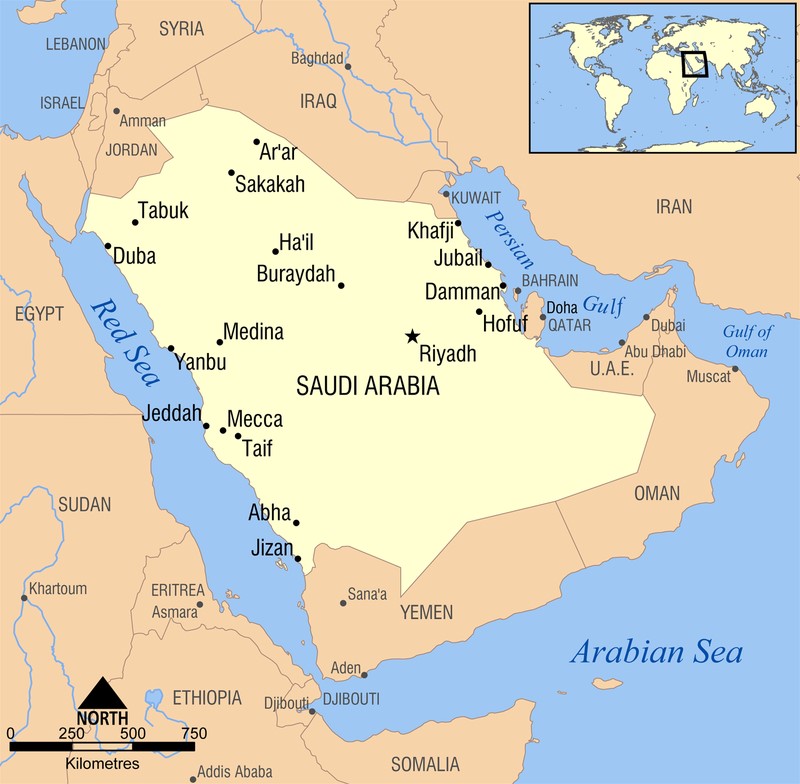 Map of Saudi Arabia.