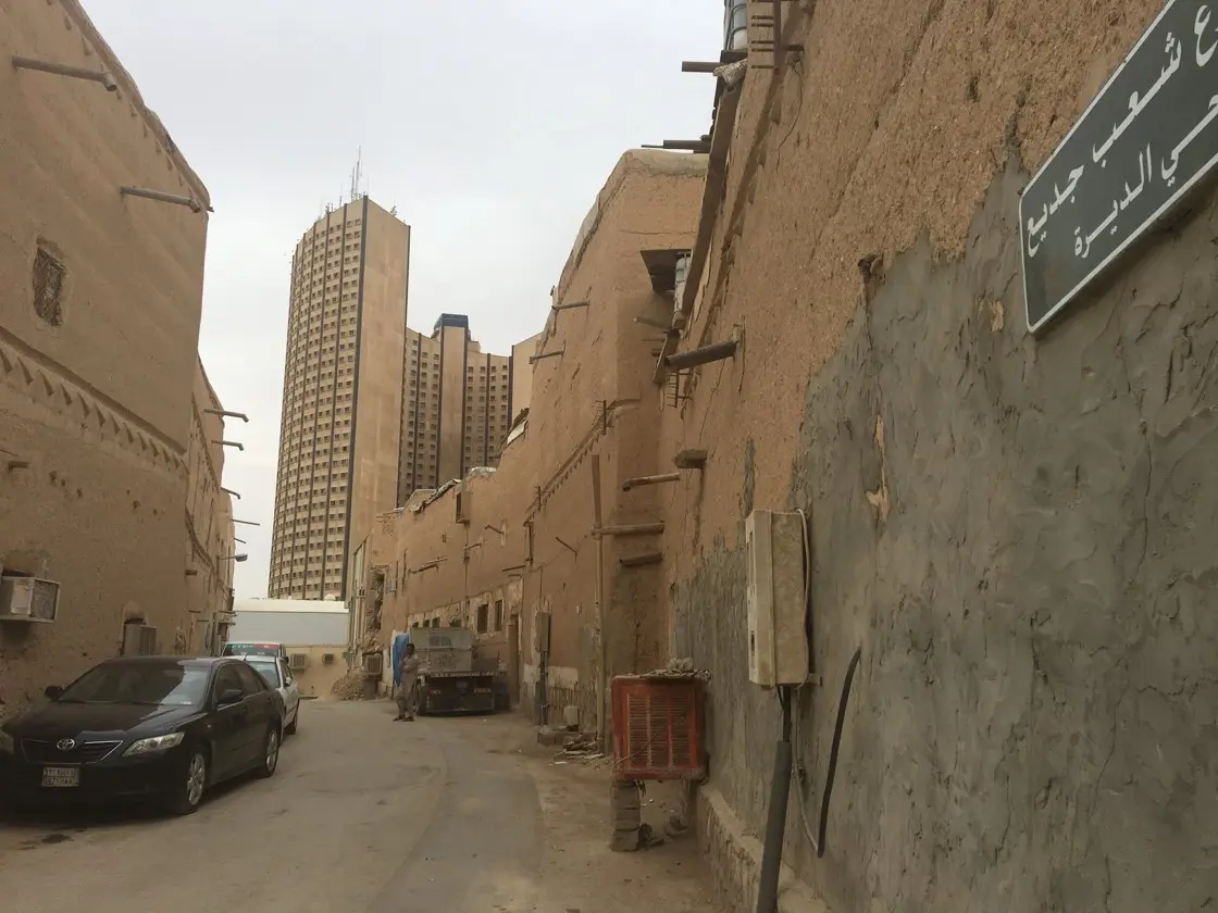 Until the early 1940s, the streets around Masmak Fort were crowded with mud-brick houses like these. The Four Points Sheraton, a hideous structure, rises at the end of this remaining old street.