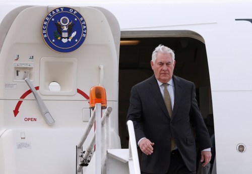 U.S. Secretary of State Rex Tillerson steps off his plane as he arrives to the presidential hangar in Mexico City, Mexico February 1, 2018. REUTERS/Henry Romero TPX IMAGES OF THE DAY - RC184D3ADC70