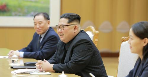 North Korean leader Kim Jong Un meets members of the special delegation of South Korea's President in this photo released by North Korea's Korean Central News Agency (KCNA) on March 6, 2018. KCNA/via Reuters ATTENTION EDITORS - THIS PICTURE WAS PROVIDED BY A THIRD PARTY. REUTERS IS UNABLE TO INDEPENDENTLY VERIFY THE AUTHENTICITY, CONTENT, LOCATION OR DATE OF THIS IMAGE. NO THIRD PARTY SALES. SOUTH KOREA OUT. - RC121AE10930