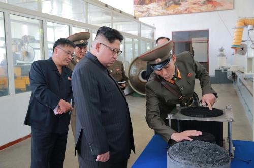 North Korean leader Kim Jong-Un looks on during a visit to the Chemical Material Institute of the Academy of Defense Science in this undated photo released by North Korea's Korean Central News Agency (KCNA) in Pyongyang on August 23, 2017. KCNA/via REUTERS ATTENTION EDITORS - THIS PICTURE WAS PROVIDED BY A THIRD PARTY. REUTERS IS UNABLE TO INDEPENDENTLY VERIFY THE AUTHENTICITY, CONTENT, LOCATION OR DATE OF THIS IMAGE. FOR EDITORIAL USE ONLY. NOT FOR SALE FOR MARKETING OR ADVERTISING CAMPAIGNS. NO THIRD PARTY SALES. NOT FOR USE BY REUTERS THIRD PARTY DISTRIBUTORS. SOUTH KOREA OUT. NO COMMERCIAL OR EDITORIAL SALES IN SOUTH KOREA. THIS PICTURE IS DISTRIBUTED EXACTLY AS RECEIVED BY REUTERS, AS A SERVICE TO CLIENTS. - RC117EE22770