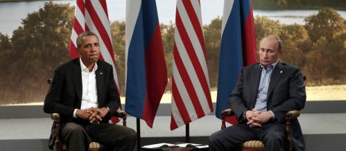 U.S. President Barack Obama (L) meets with Russian President Vladimir Putin during the G8 Summit at Lough Erne in Enniskillen, Northern Ireland June 17, 2013. REUTERS/Kevin Lamarque (NORTHERN IRELAND - Tags: POLITICS TPX IMAGES OF THE DAY) - GM1E96I0ARP01