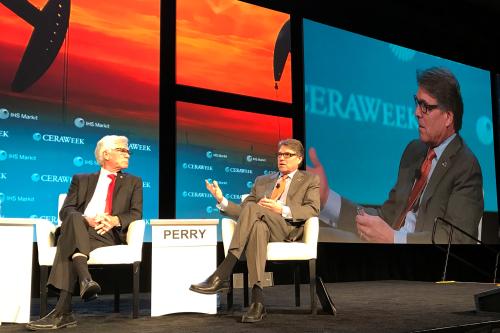 U.S. Energy Secretary Perry, takes part in a panel discussion at CERAWeek energy conference in Houston