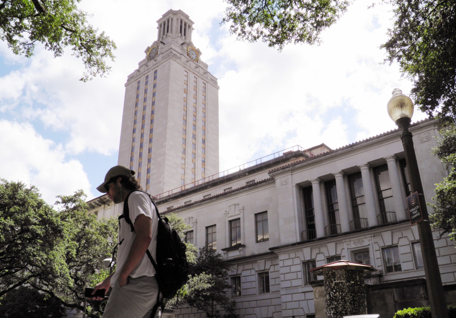 A student walks at the University of Texas.