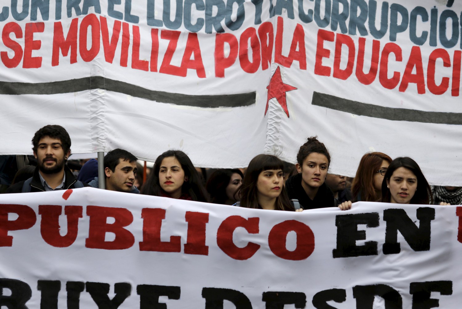Students attend a protest rally against Chile's government to demand changes in the education system.