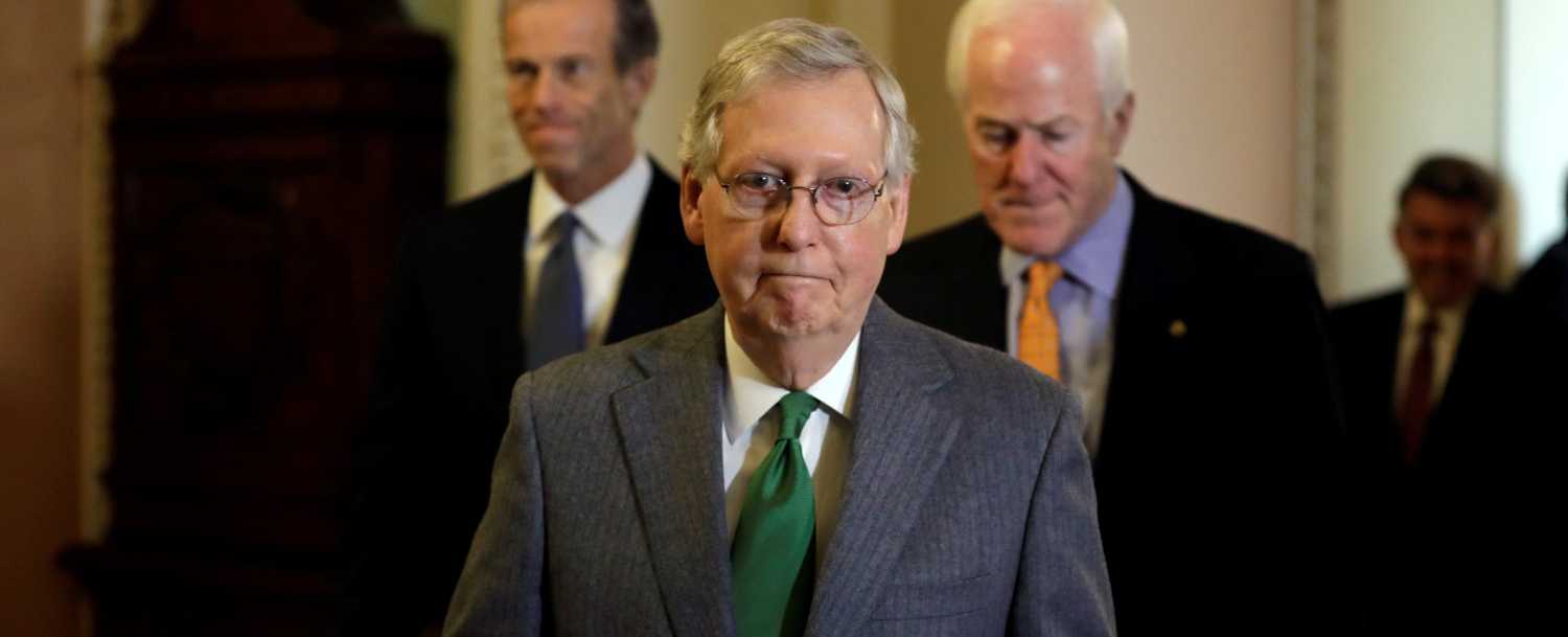 Senate Majority Leader Mitch McConnell (R-KY) arrives to talk to the media following the Republicans weekly policy luncheon on Capitol Hill in Washington, U.S., December 12, 2017.