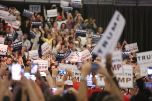 ANAHEIM CALIFORNIA, May 25, 2016: Thousands of Supporters, wave signs and show their support for Presidential Candidate Donald J. Trump at the Anaheim Convention Center rally on. 5.25.2016