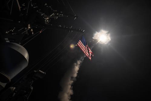 U.S. Navy guided-missile destroyer USS Porter (DDG 78) conducts strike operations while in the Mediterranean Sea which U.S. Defense Department said was a part of cruise missile strike against Syria on April 7, 2017. Ford Williams/Courtesy U.S. Navy/Handout via REUTERS ATTENTION EDITORS - THIS IMAGE WAS PROVIDED BY A THIRD PARTY. EDITORIAL USE ONLY. TPX IMAGES OF THE DAY - RC1218429310