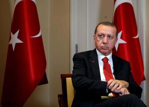 Turkish President Tayyip Erdogan prepares for an interview in New York City, U.S. September 19, 2016. REUTERS/Brendan McDermid TPX IMAGES OF THE DAY - S1BEUCHMVOAA