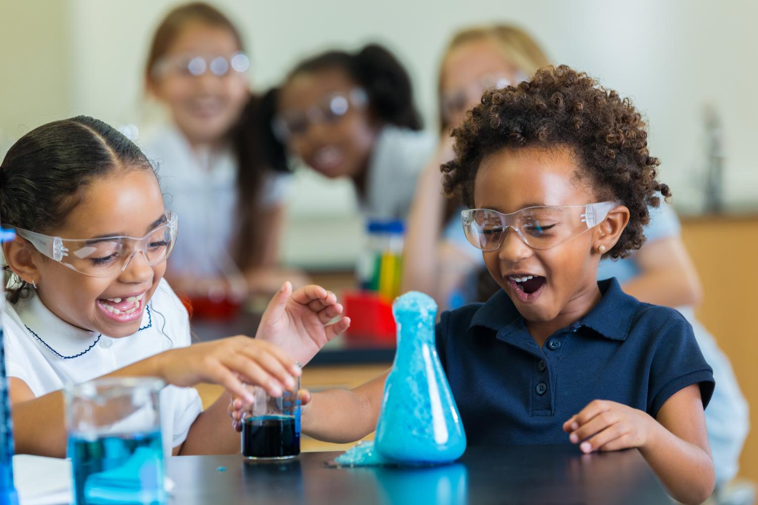 little girls in science class