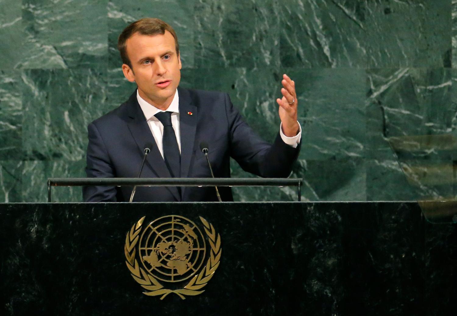 French President Emmanuel Macron addresses the 72nd United Nations General Assembly at U.N. headquarters in New York, U.S., September 19, 2017. REUTERS/Lucas Jackson - HP1ED9J1BILTO