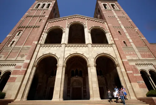 Students walk on campus at the University of California Los Angeles.