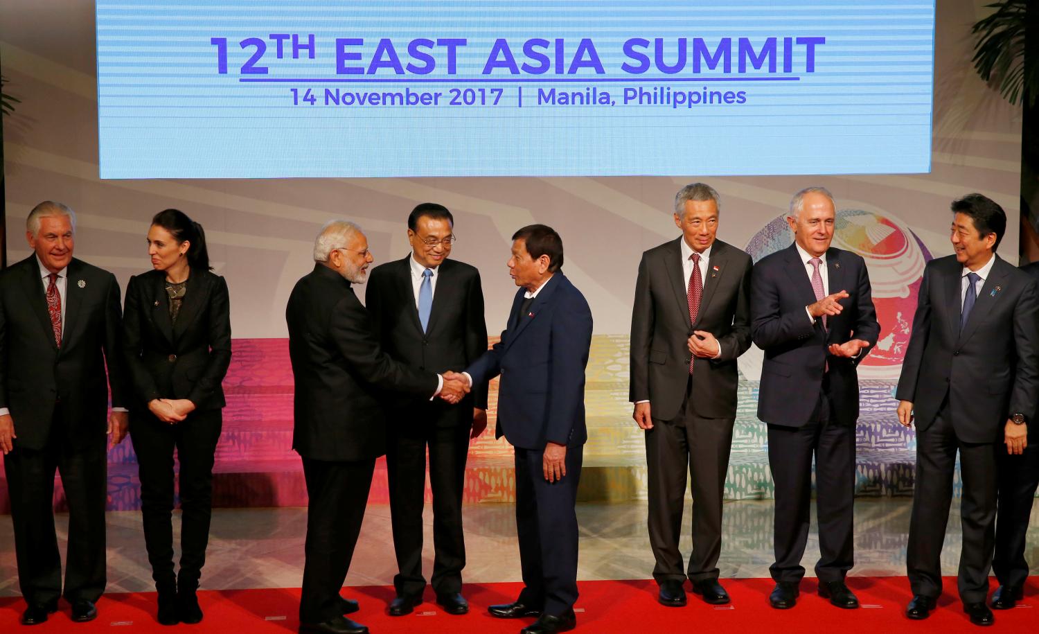 Leaders from the ASEAN and their Dialogue Partners chat after a photo opportunity at the ongoing 31st ASEAN Summit.